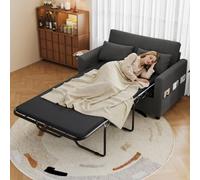 vutizal Canapé-lit 2 places extensible avec fonction couchage USB C, USB A, table latérale, en velours côtelé, avec matelas, drap de lit, coussin, pour salon, appartement, 134 x 82 x 84 cm, gris