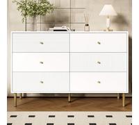 vutizal Commode à 6 tiroirs, blanche, 120 x 40 x 78 cm, en MDF, avec pieds en acier et poignées en zinc