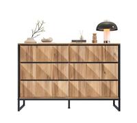 vutizal Commode à 6 tiroirs de style industriel - Buffet noir avec cadre en métal et aspect bois - Armoire de rangement pour salon, couloir ou chambre à coucher - 120 x 40 x 80 cm