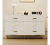 vutizal Commode blanche avec 6 tiroirs et design ondulé, 120 cm, avec poignées dorées, pour chambre et couloir, avec sécurité anti-basculement, 40 cm de profondeur