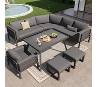 vutizal Ensemble de meubles de jardin d'extérieur en demi-lune pour 8 personnes avec structure en acier galvanisé à chaud, 2 x 2 places + ottoman + fauteuil + tabouret