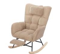 vutizal Fauteuil à bascule marron en velours côtelé avec dossier haut et repose-pieds caché, coussin de nuque, charge maximale : 100 kg, fauteuil relaxant pour le salon, également utilisable comme