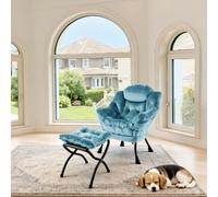 vutizal Fauteuil relax bleu avec tabouret, charge maximale : 150 kg, avec repose-pieds pliable, ensemble de fauteuils modernes pour chambre d'adolescent et espace invités, fauteuil de salon, bleu