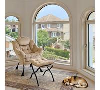 vutizal Fauteuil relax kaki avec tabouret, charge maximale : 150 kg, repose-pieds pliable, ensemble de fauteuils confortables pour chambre d'adolescent et salon, fauteuil lounge avec fonction détente