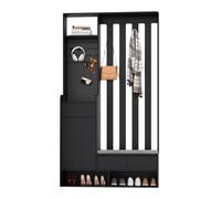 vutizal Garde-robe de couloir avec banc et panneau perforé, ensemble de garde-robe 6 en 1 avec tiroir, 4 crochets et armoire, meuble de couloir compact noir, idéal pour les planches étroites et les