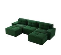 vutizal Grand canapé 3 places en forme de U avec double ottoman en velours côtelé vert - Ensemble canapé cloud modulaire, sans montage, adapté aux animaux de compagnie, pour salon social (largeur 293