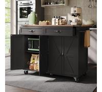 vutizal Îlot Central de Cuisine Extensible avec Rangement et Plan de Travail, Chariot à roulettes 360°, 2 Tiroirs + 4 Armoires, Bois de Noyer, 140x73x92 cm