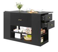 vutizal Îlot de cuisine avec table à manger extensible, 140 x 40 x 90 cm, îlot mobile moderne comme buffet et armoire avec tiroirs et étagères, grand espace de rangement, plateau pliable, noir