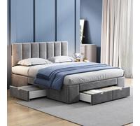vutizal Lit double rembourré, 160 x 200 cm, en velours, 4 tiroirs, espace de rangement, tête de lit réglable, sommier à lattes, moderne, pour chambre à coucher, sans matelas