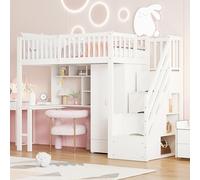 vutizal Lit mezzanine, 90 x 200 cm, avec bureau et armoire, multifonction, pour chambre d'enfant, avec tiroirs de rangement et étagère, sans matelas