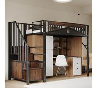 vutizal Lit Mezzanine Adulte et Enfant 90x200 cm avec Bureau Intégré, Lit Coffre avec Sommier à Lattes, Garde-Corps Renforcé, Escalier Stable, pour Chambre Enfant, Adolescent, Studio