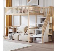 vutizal Lit mezzanine en pin - 140 x 200 cm - Couleur bois - Espace de rangement - Grille de sécurité - Montage sous lit - Construction fixe sans matelas - Pour adolescents et adultes