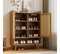 vutizal Meuble à chaussures étroit avec porte en rotin naturel | Push to Open sécurité pour les enfants | Pieds en bois massif | Armoire de couloir 80 x 105 x 35 cm Peu encombrante