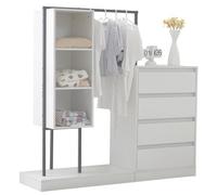 vutizal Meuble Rangement 140 cm avec penderie - Commode à Chaussures et tiroirs - Armoire Ouverte Design Blanc et Rose - Dressing Compact pour entrée ou Chambre (Blanc+Noir)