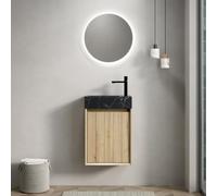 vutizal Meuble sous-vasque, 40 cm, avec lavabo en marbre, petite armoire de salle de bain, étroite, montage mural, aspect bois de chêne blanc et marbre noir, pré-monté