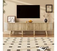 vutizal Meuble TV 175 cm en chêne avec façade en rotin, style maison de campagne, avec compartiments ouverts et grand espace de rangement pour meubles de salon