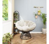 vutizal Papasan Fauteuil pivotant ergonomique avec coussin, pivotant à 360 °, fauteuil relaxant confortable pour salon, balcon et chambre à coucher, cadre en acier, charge maximale 130 kg, blanc