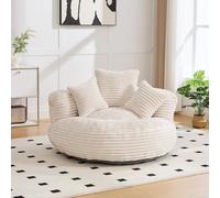 vutizal Pouf de jeu pour adulte - Taille XXL - Avec dossier - Canapé de sol en velours côtelé - Pour salon, chambre à coucher, salle de jeux - 108 x 108 x 52 cm - Beige