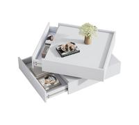vutizal Table Basse Blanche rotative 360° 60x60 cm 2 tiroirs avec Rangement | Le rebord surélevé empêche vos objets de tomber, pour un salon toujours impeccable et une tranquillité d'esprit au quotidien.