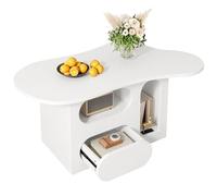 vutizal Table Basse Nuage Blanche avec tiroir et Rangement 97 cm | Façade incurvée, glissières silencieuses : protège famille, espace ordonné, robuste 80 kg.