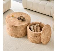 vutizal Table Basse Ronde avec Rangement gigogne Marron Ø62,8 cm 2 pièces | Petite table couv.amov.,grand creux couv.&mag.,surf.lisse anti-ray.,bords arr.:prat.,élég.,sûre.