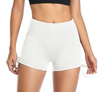 VUTRU Short de bain pour femme - Taille haute - Séchage rapide - Pantalon de yoga, Blanc., M