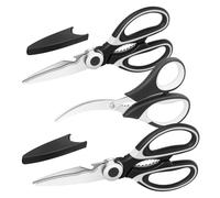 Vutyvve ciseaux de cuisine, ciseaux polyvalents pour la viande et la volaille, lames en acier inoxydable, 2 ciseaux de cuisine, 1 ciseau à fruits de mer, noir, lot de 3