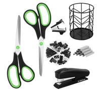 Vutyvve Set de fournitures de bureau, set d'accessoires de bureau, produits incluant ciseaux, agrafeuses, agrafes, cloueurs, porte-stylos, trombones, punaises, classeurs à feuilles mobiles