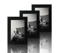 VuvuZula Lot de 3 cadres photo 10 x 15 en bois avec verre acrylique - Lattes en bois MDF - Cadre amovible - Idéal pour les portraits de collagène - Certifications - Noir