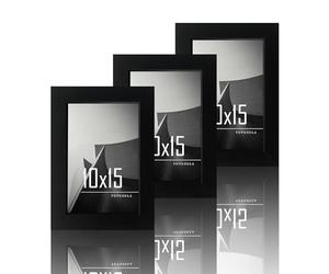 VuvuZula Lot de 3 cadres photo 10 x 15 en bois avec verre acrylique - Lattes en bois MDF - Cadre amovible - Idéal pour les portraits de collagène - Certifications - Noir