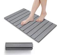 VVancha Tech Tapis de Bain diatomite, Tapis de Bain antidérapant Pliable en Terre de diatomée Naturelle, séchage Rapide, Haute Absorption d'eau, Tapis de Sol pour Salle de Bains (Gris Clair)
