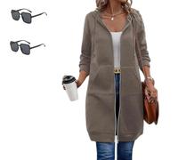 VVAULT Forcipower/Waterestywomen Sweat à capuche décontracté zippé en polaire polyester Veste tunique à capuche surdimensionnée avec poche, marron, L