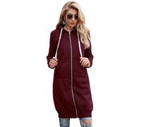 VVAULT Forcipower/Waterestywomen Sweat à capuche décontracté zippé en polaire polyester Veste tunique à capuche surdimensionnée avec poche, bordeaux, XXL