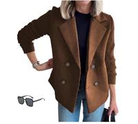 VVAULT Manteau court court à double boutonnage pour femme - Manches patchwork - Style décontracté, marron foncé, 3XL