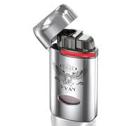 VVAY Briquet Tempete Gaz Rechargeable, 3 Jet Flammes, Motif d'aigle (Gaz Non Inclus)