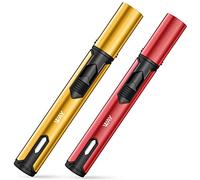 VVAY Jet Flamme Briquet à Gaz Tempête au Butane Rechargeable, Coupe-Vent à Long Bâton pour Bougies, Cuisine, Camping, Barbecue, Cheminée (Vendu sans Gaz) (Or et Rouge)