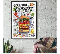 VVBGL Burger Affiches Et Gravures Délicieux Fast Food Toile Tableau Peinture Burger Faire Murale Art Cuisine Restaurant Maison Murale Decoration Tableaux 60x90cmx1 Pas de Cadre
