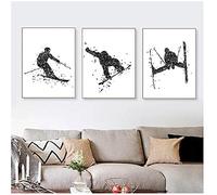 VVBGL Snow People Portrait Affiche Noir Blanc Ski Toile Tableau Peinture Abstraite Ski Murale Art Tableaux TiragesPour Salon Home Decor 40x60cmx3 Pas de Cadre