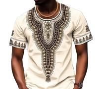 VVCPVDXCI T-shirt drôle imprimé en 3D motif bloc de couleur style africain T-shirts à col rond personnalité créative roman T-shirts, beige, L