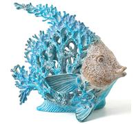 VVGIFTS Décoration côtière de plage, récif de corail, poisson ange, décoration de maison, bureau, statue pour table, étagère, salle de bain, décoration cadeau (turquoise et bleu)