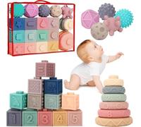 vvhippo Jeux Montessori Bébé 6-12 Mois, Cube Sensoriels Souples a Empiler | Cube d'activité Bébé, Jeux Educatif Jouets d'éveil pour Bebe Enfant 6 9 12 Mois 1 2 Ans Ans Garçon Fille
