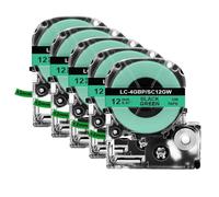 VVHKMSIL Rassette d'étiquette Compatible 5pcs 12 mm SS12KW 4WBN ST12KW Compatible avec LW-300 LW-400 Maker Adhesive Label Roll(Black on Green)