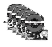 VVHKMSIL Rassette d'étiquette Compatible 5pcs 12 mm SS12KW 4WBN ST12KW Compatible avec LW-300 LW-400 Maker Adhesive Label Roll(White on Black)