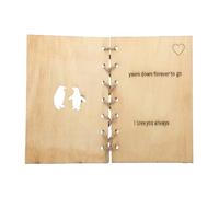 Vvikizy Carte D'anniversaire en Bois, Carte de Vœux en Bois Fabriquée à la Main avec Motif de Pingouins Creux Romantiques et Message Sincère pour Cadeau D'anniversaire de Mariage, de