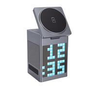 Vvikizy Chargeur sans Fil 6 en 1, Haut-Parleur Bluetooth avec Affichage D'animation de Pixels et Réveil, Station de Charge sans Fil pour Téléphone iOS 17 16e 16 15 14 13 12 Pro