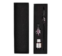 Vvikizy Kit de Stylo Plume Intarsia en Verre Cristal Rétro, Cristal élégant, Stylo Plume en Verre à Fleurs, Stylo Plume à Encre avec Porte-stylo à Encre Rose pour écrire Différentes (Rose)