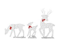 Vvikizy Lot de 3 Cerfs de Décoration de Noël Lumineux en Fer avec Paillettes Dorées et Lumières Blanches Chaudes, pour Intérieur et Extérieur, Table, Cour, Porche, Jardin (Cerf Lumineux -01)
