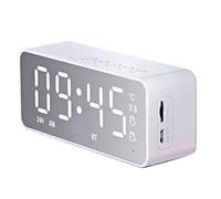 Vvikizy Réveil avec Haut-parleur Bluetooth, Horloge Numérique Miroir Multifonction avec Double Alarme, Radio FM pour la Maison et la Chambre à Coucher (Blanche)