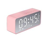 Vvikizy Réveil avec Haut-parleur Bluetooth, Horloge Numérique Miroir Multifonction avec Double Alarme, Radio FM pour la Maison et la Chambre à Coucher (Rose)