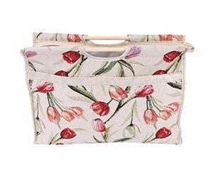 Vvikizy Sac à Tricoter 1PC, Sac de Rangement en Tissu tissé Pratique avec Poignée en Bois pour Les Outils de Couture à Tricotage en Fil (Rose Jacquard)